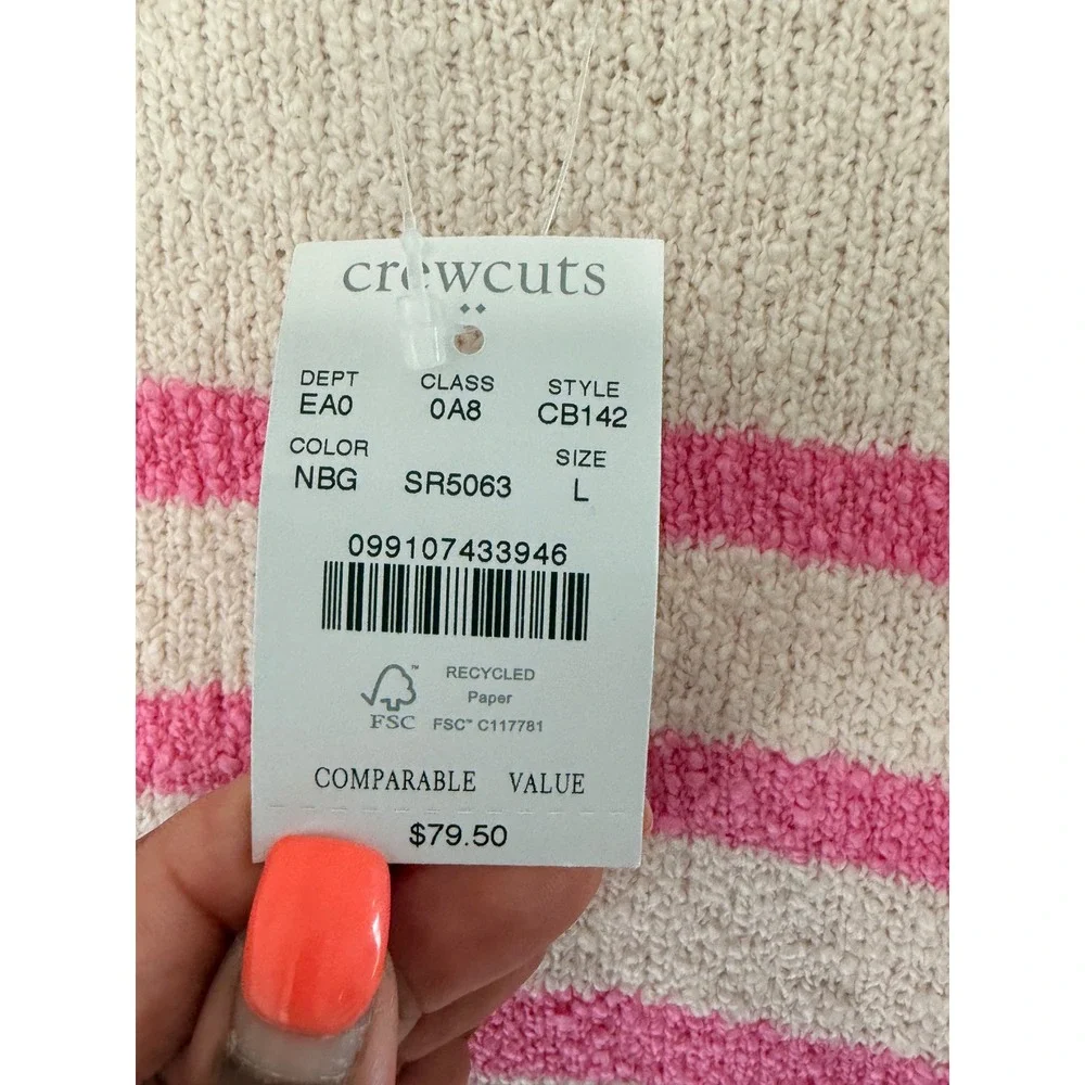 J.Crew Crewcuts Girls' Striped Sweater Pink Cream Long Sleeve Crewneck Large